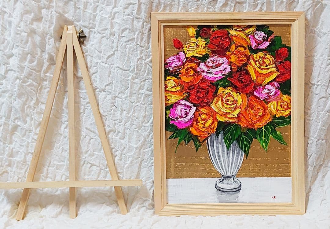 油絵 絵画 【薔薇の盛り合わせ】