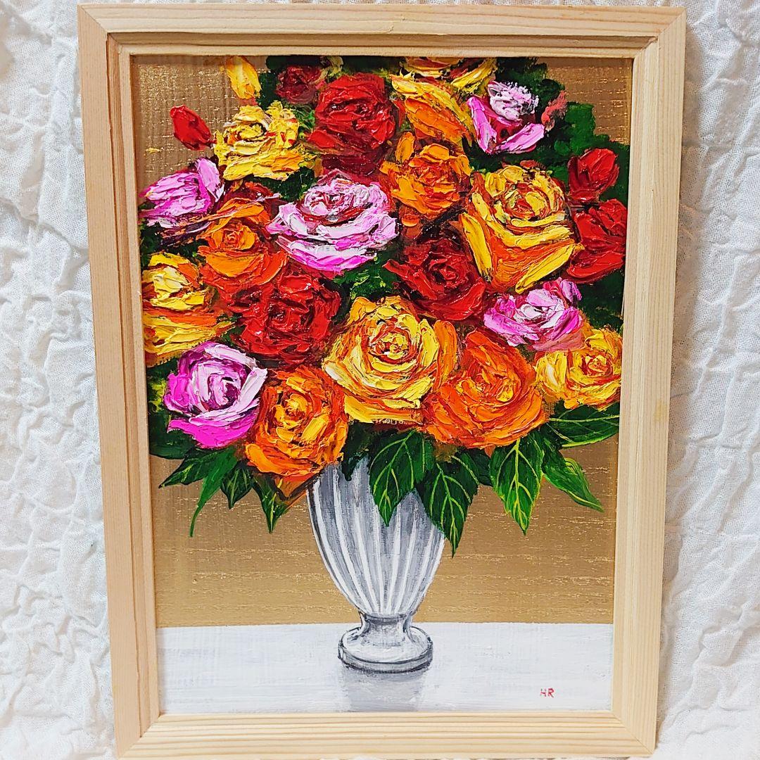 油絵 絵画 【薔薇の盛り合わせ】