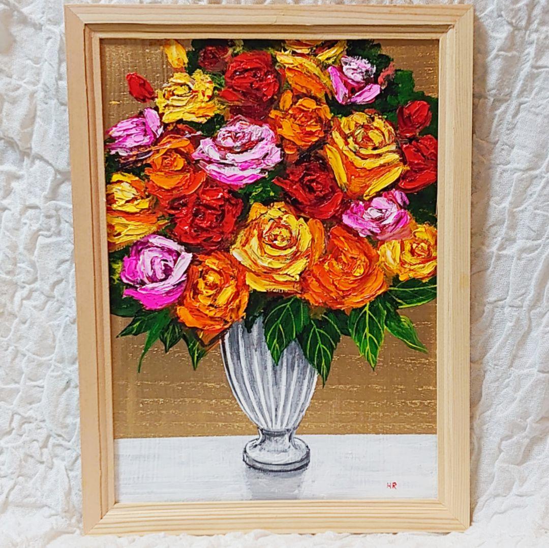 油絵 絵画 【薔薇の盛り合わせ】