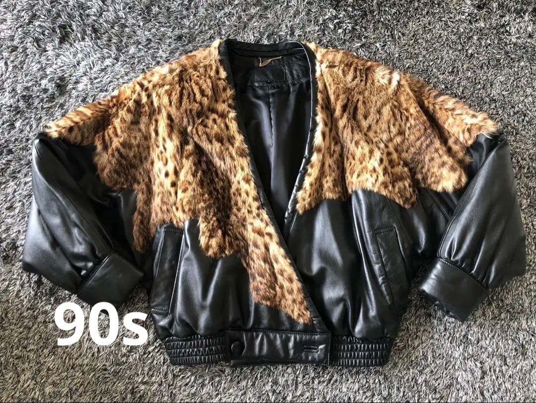 90s ヴィンテージ　レオパード　ファー　レザージャケットY2K archive