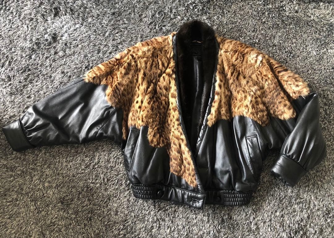90s ヴィンテージ　レオパード　ファー　レザージャケットY2K archive