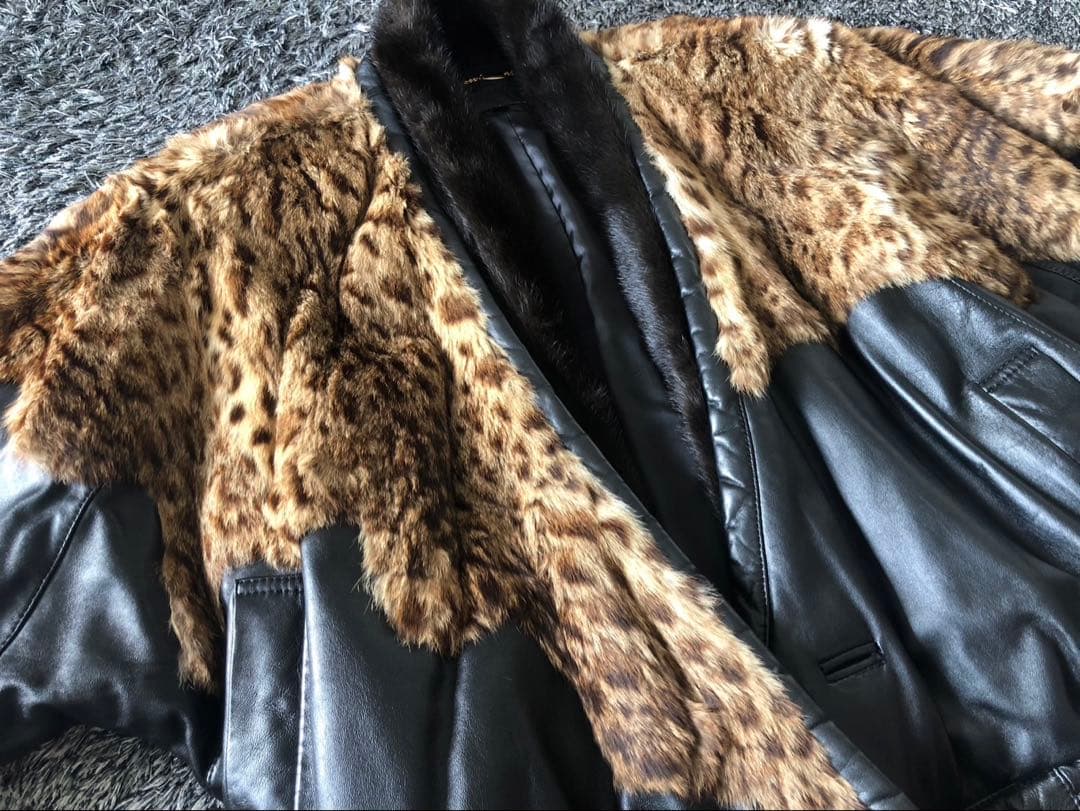 90s ヴィンテージ　レオパード　ファー　レザージャケットY2K archive