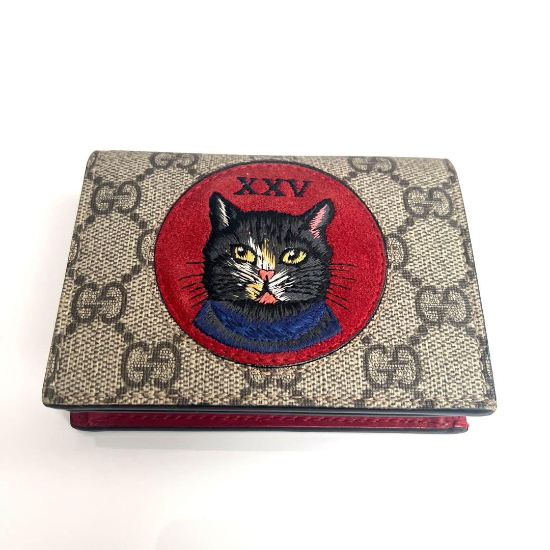 GUCCI GGスプリームミスティックキャット 折りたたみ財布二つ折り猫箱袋付き