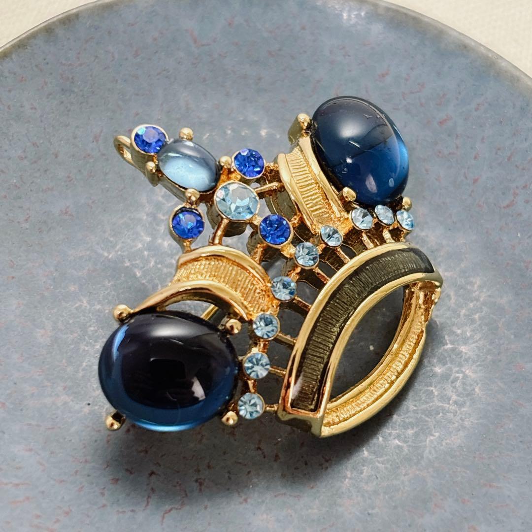 トリファリ trifari 深い青 王冠 ブローチピン ②