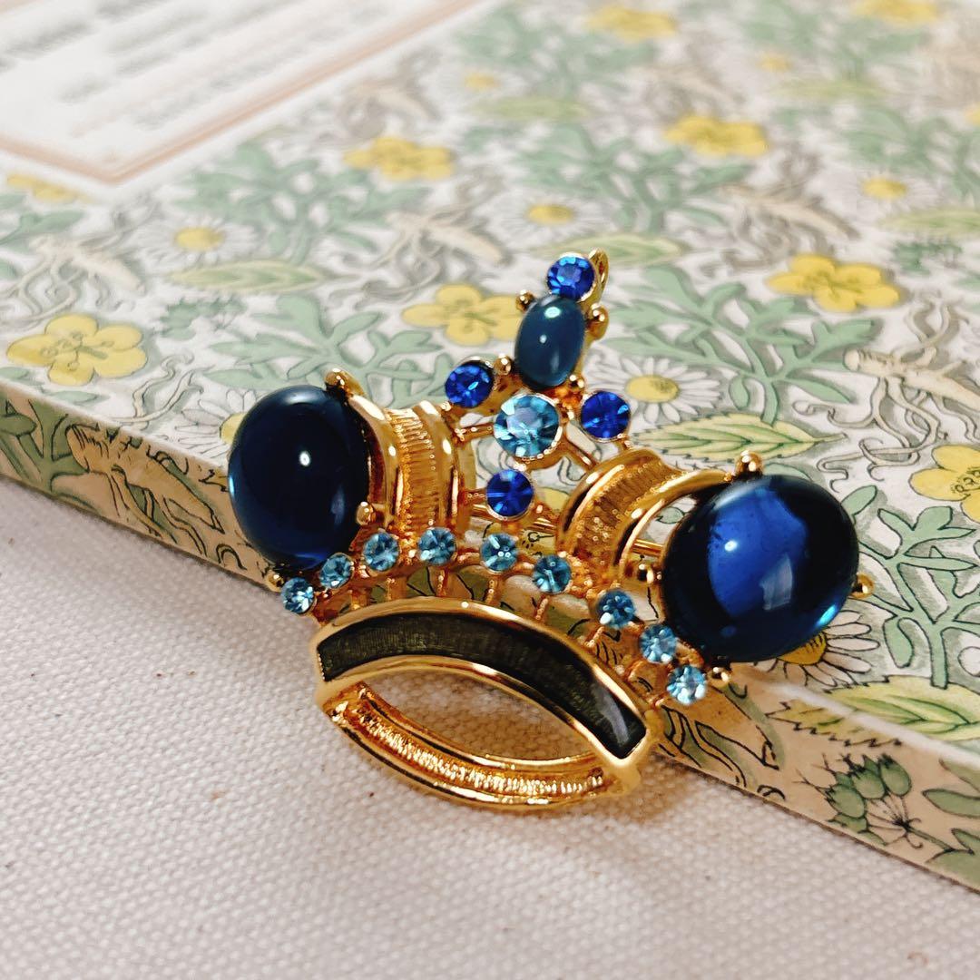 トリファリ trifari 深い青 王冠 ブローチピン ②