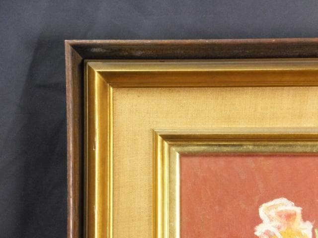 山本彪一　直筆サイン　日動画廊シール『ばら』油彩 1964年 0801G