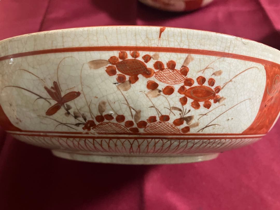 江戸後期 九谷 人物赤絵鉢 大中小