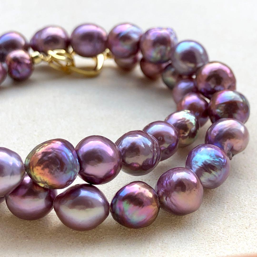 本真珠淡水バロックパール　メタリック紫系　s925ネックレスBEN421