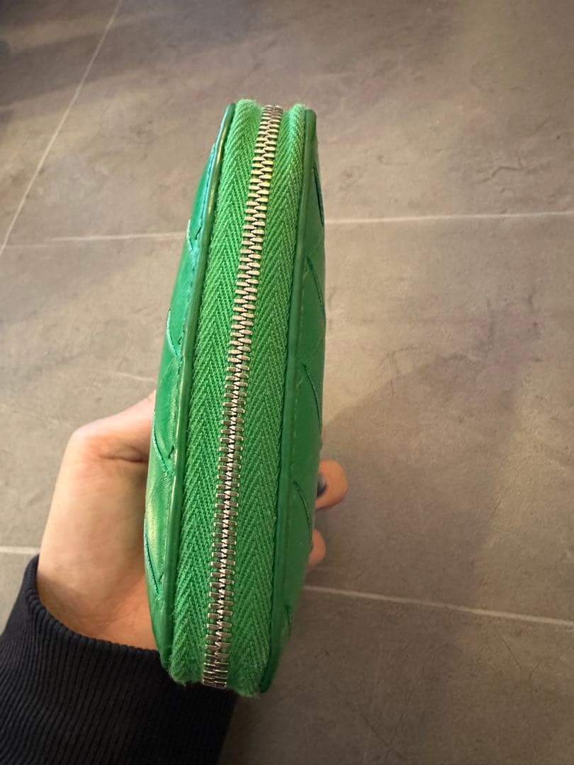 Etsu　ボッテガ BOTTEGAグリーンレザー編み込み二つ折り財布