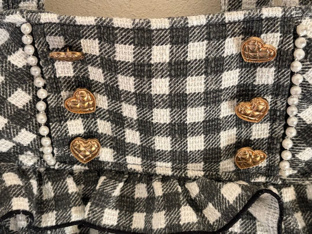 LIZLISA リズリサ ギンガムツイードサスペンダー付きスカパン スカート