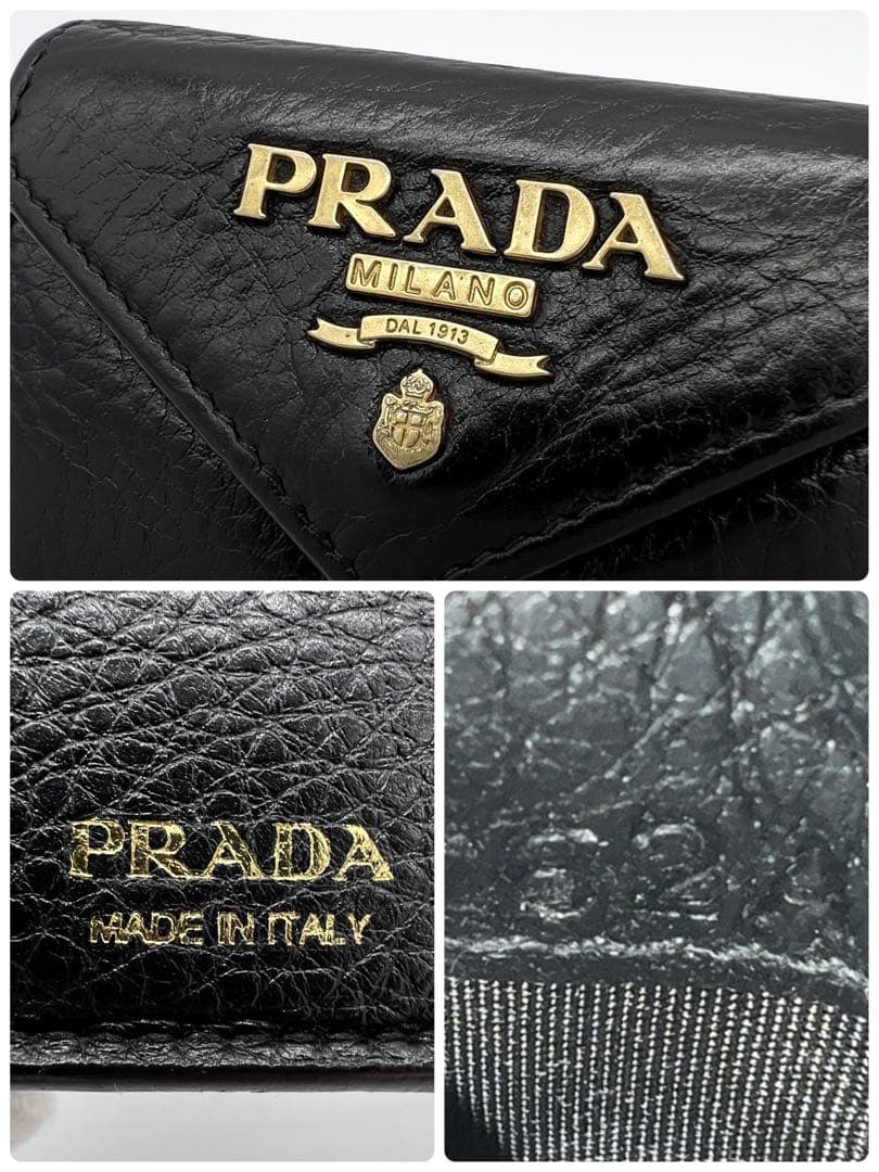 美品✨ プラダ 三つ折り財布 ヴィッテログレイン ブラック 黒