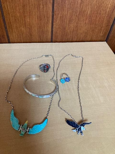 インディアンジュエリー　シルバー　リング　バングル　ネックレス　インレイ