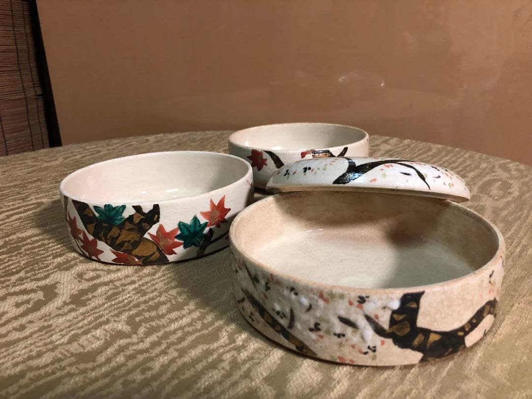 陶製色絵雲錦三つ重ね