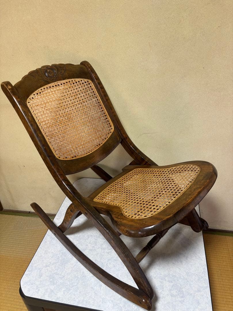 【折りたたみ可能‼️】木製ロッキングチェア ダークブラウン