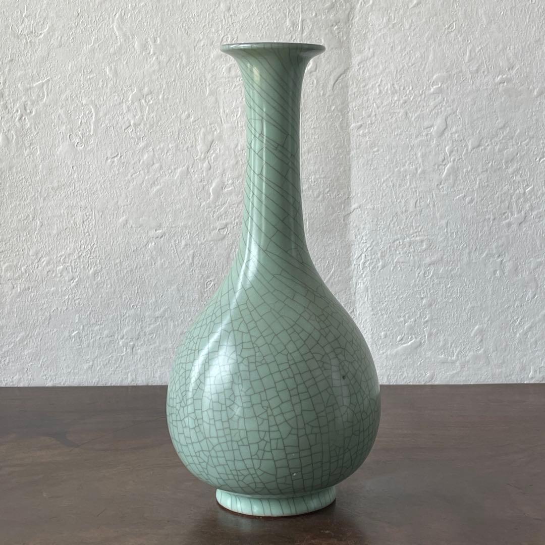 中島ブルーの傑作　人間国宝　中島宏　青磁　花入　共箱　花器　花瓶　壷　青瓷