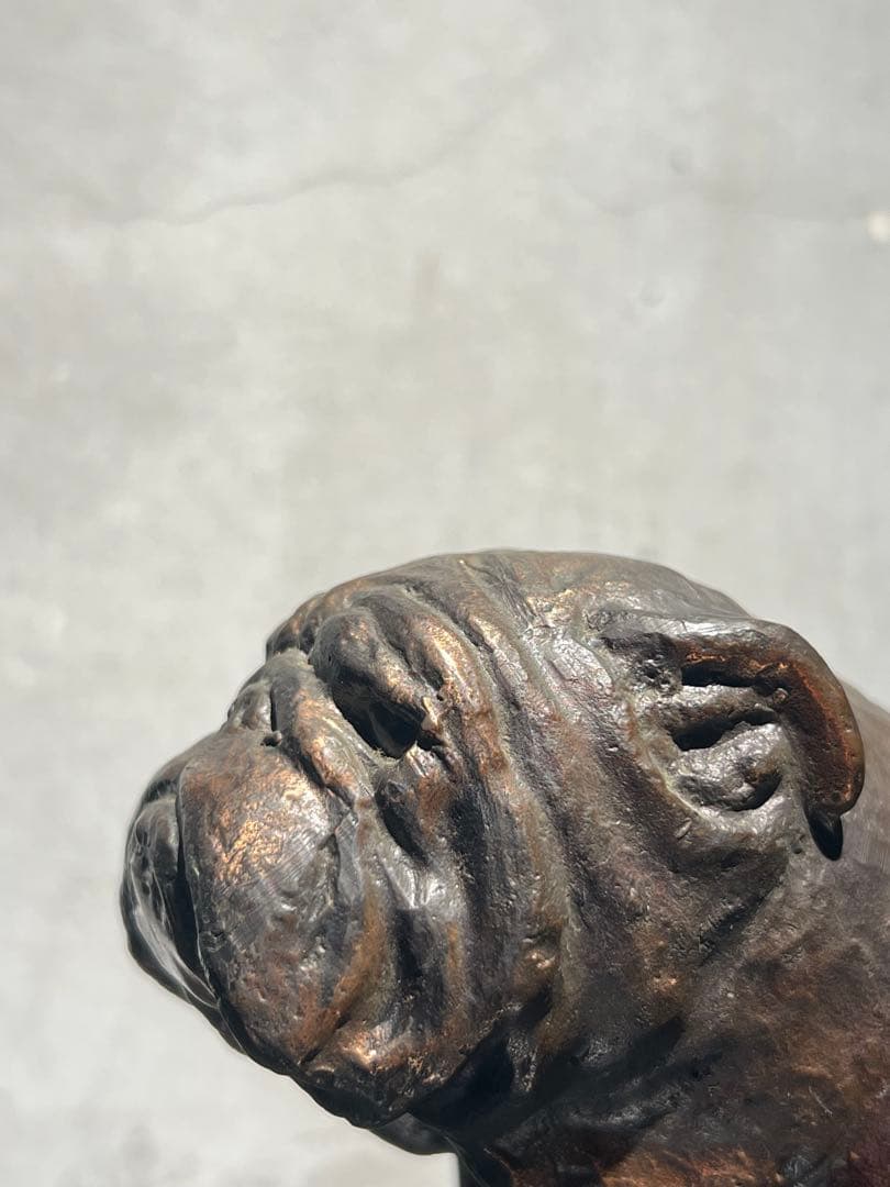 ヴィンテージ ブルドッグ ブロンズオブジェ 】パグ・フレブル・ブル・銅像彫刻