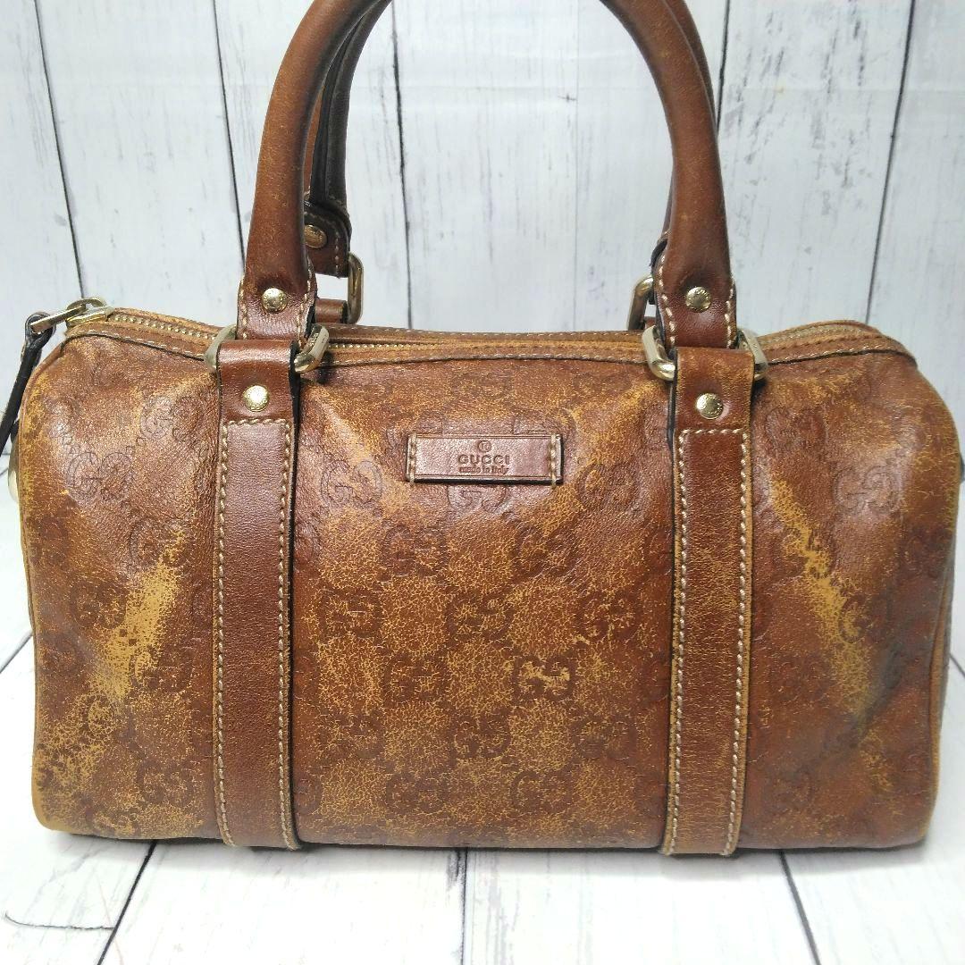 GUCCI ミニボストン　シマ　GGロゴ オールレザー　希少　総柄　493075