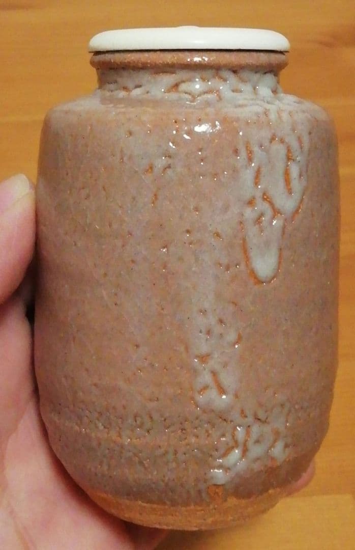 鶴田純久作　唐津焼　絵唐津　茶入　共箱　仕服付　茶道具