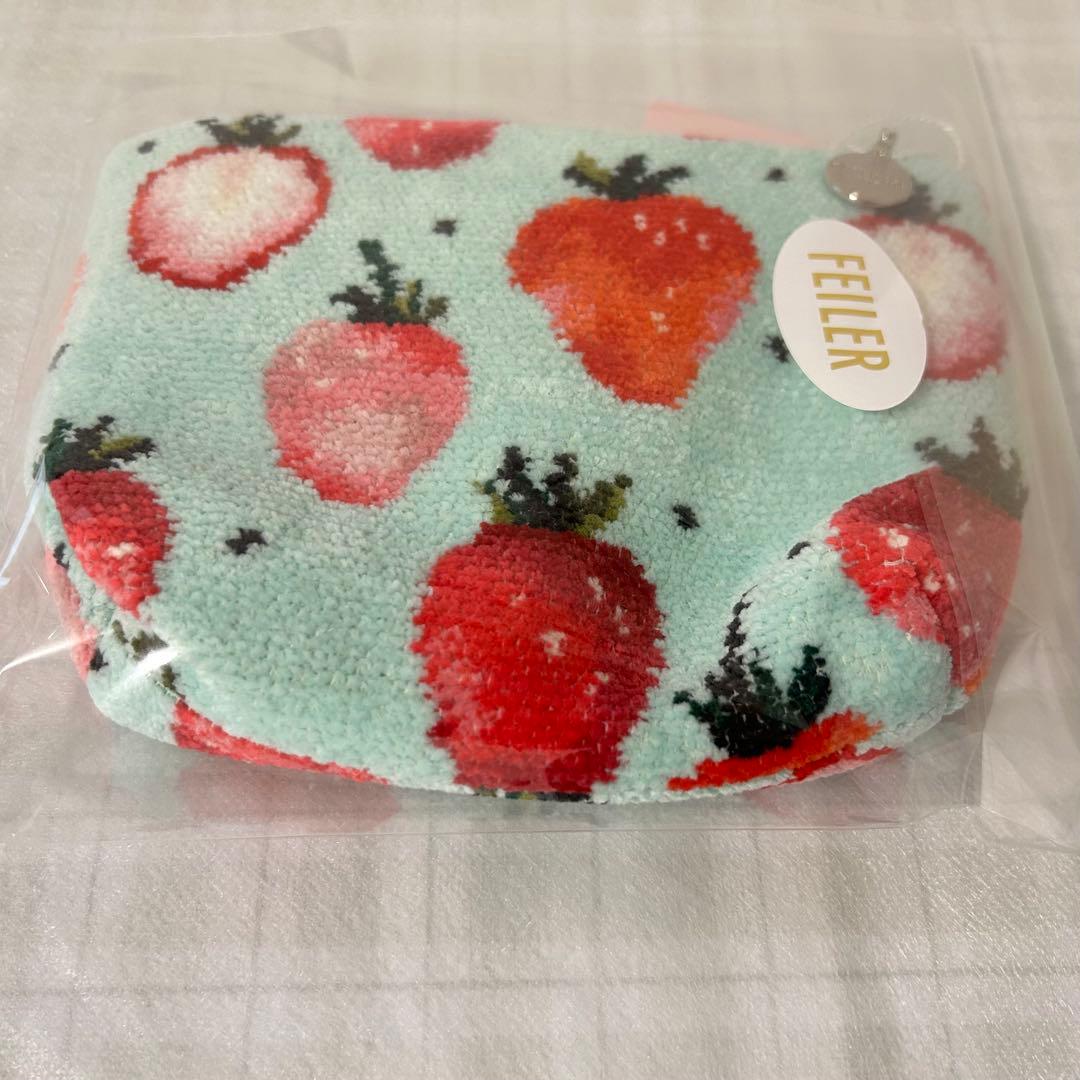 ラブラリー♡ストロベリードットハンカチ＆ストロベリードット舟型ポーチMフェイラー