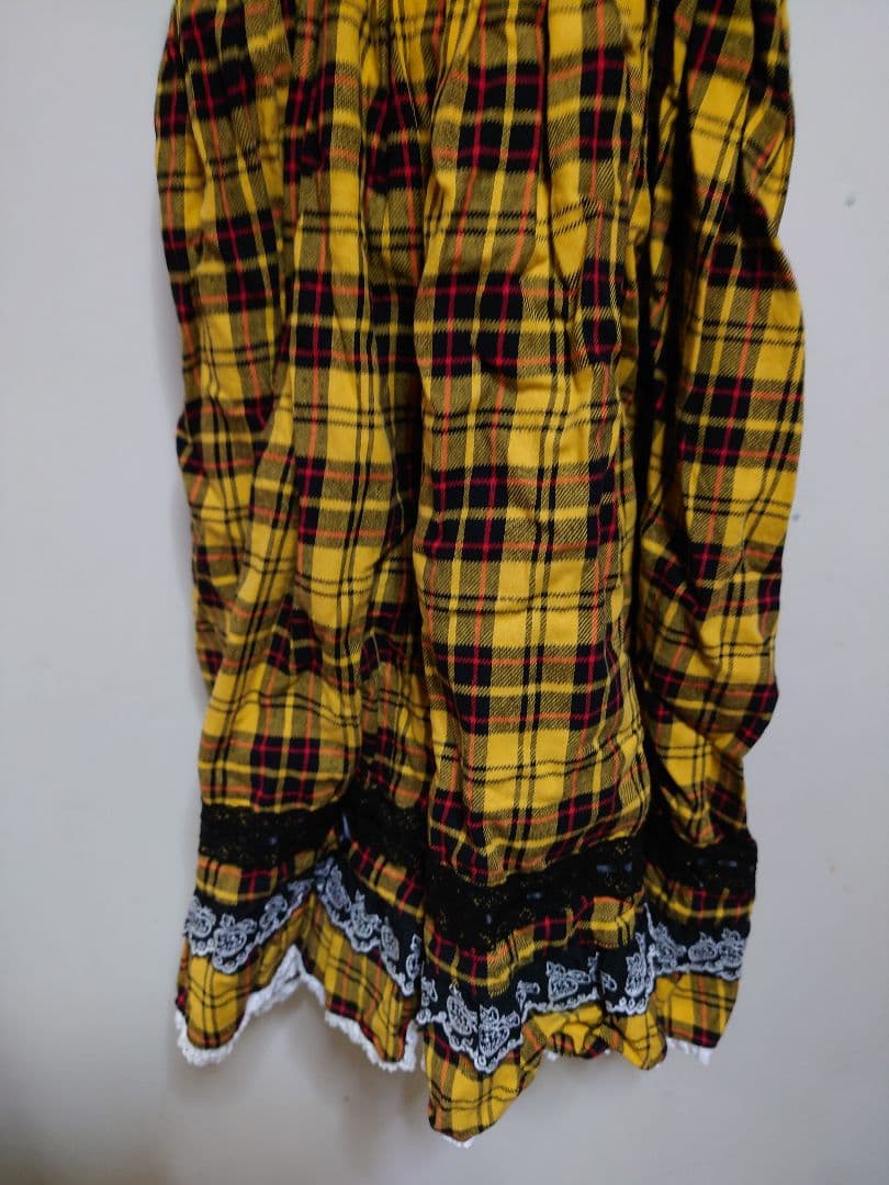 ROSANJIN ROOM ハート胸当てサスペンダーチェックスカート 黄色 美品
