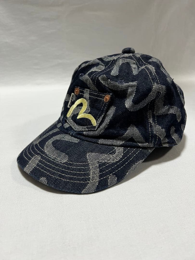 EVISU カモメ総柄キャップ　カモメ刺繍ポケット　白カモメ　白タブ　ジャガード