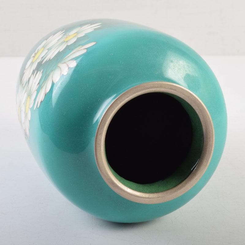 七宝焼　青釉　花文　花瓶　V　8999