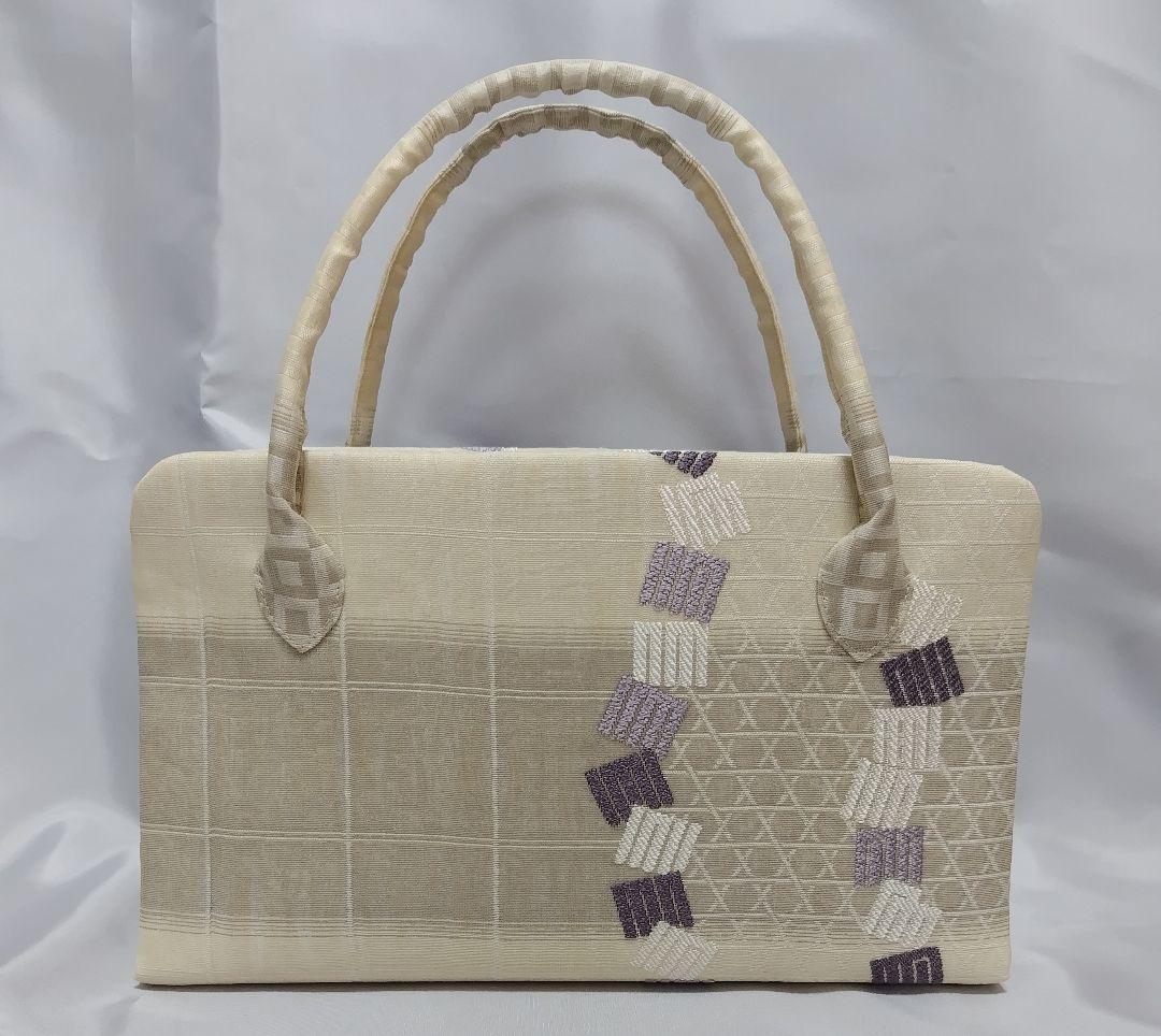 生成り　源氏香　利休バッグ　和装バッグ