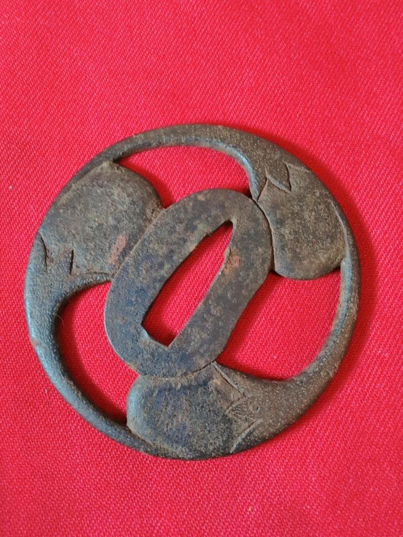 鍔 無銘 茄子図 三つ巴 鉄鐔 拵 日本刀 刀装具 骨董 古美術 江戸時代