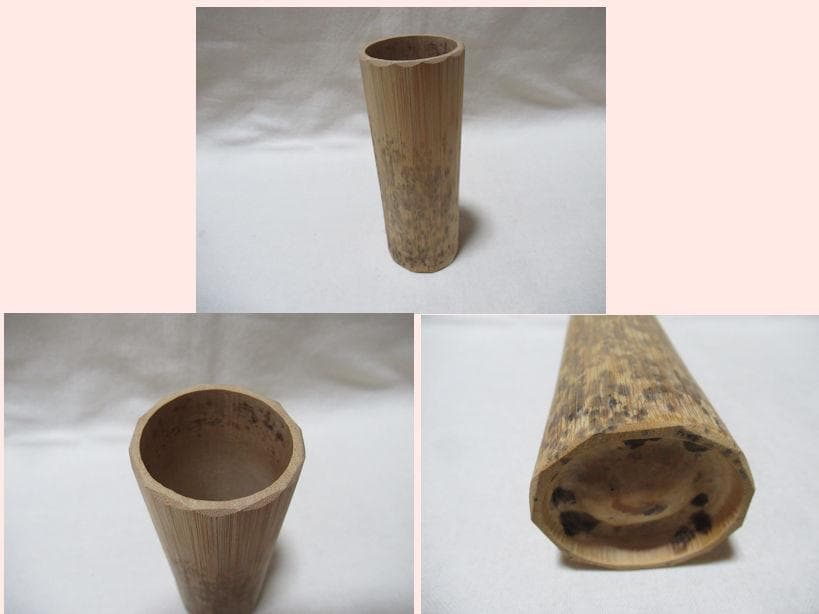 茶花　竹一重切花入　銘雪月花　細合喝堂老師書付　弥三郎作