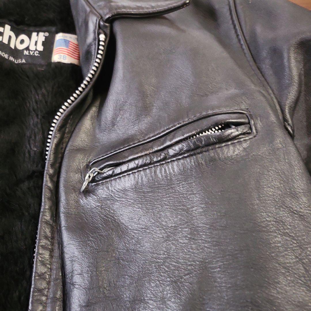 黒 レザー シングルライダースジャケット 38