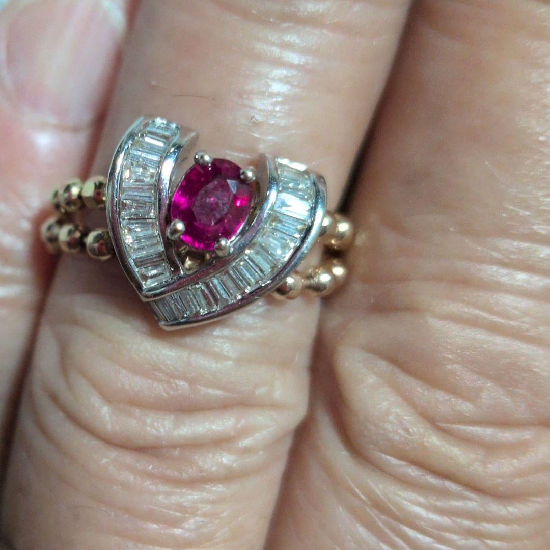 K18 wgルビー（0.41）ダイヤモンド（0.20）ボールカットチェーンリング