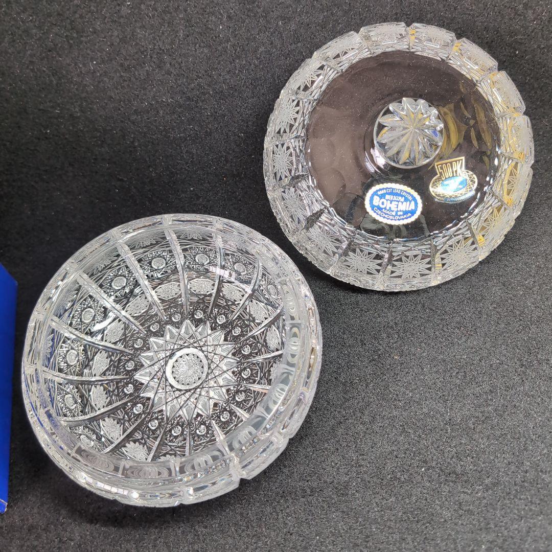 【ボヘミア】高級クリスタル 蓋付きボウル PK500　ハンドメイドカット　ポット