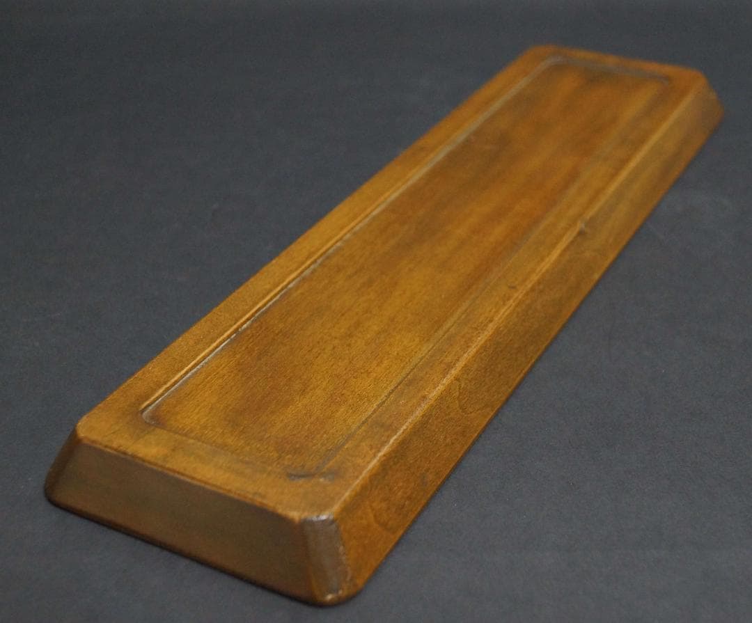 時代木彫八丁刀 欅製 一文字盆 刻『栗の絵柄/一喫須忘世紛』煎茶盆 刳り貫盆