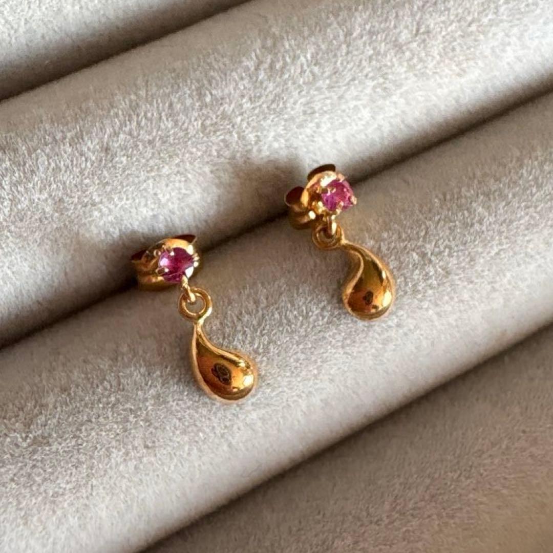 K18 ♡ ルビーピアス 刻印あり