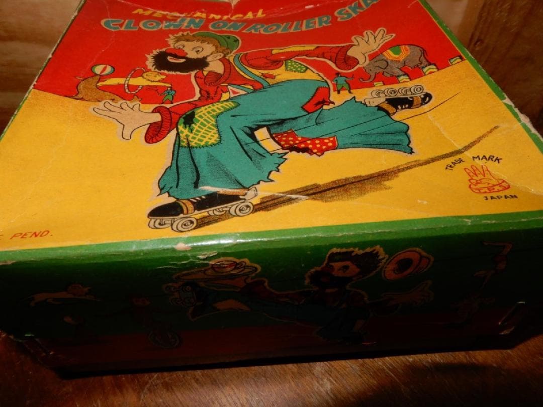☆動作済☆人気絶大 ブリキ50'S ピエロのローラースケート箱付☆全高約１６cm