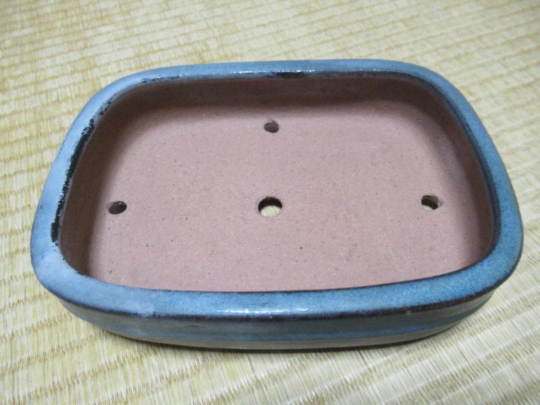 70年頃◆常滑 初代 『黎鳳』(片岡誠山) 青緑色釉薬 長角 中浅 切足 盆栽鉢