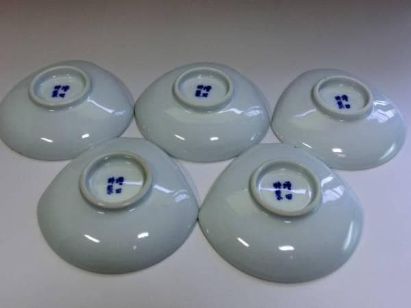小皿■増田特製 染付桜紋 花絵 扇型貝型皿 5枚 古美術 時代物 骨董品■