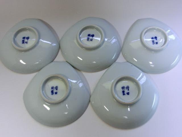 小皿■増田特製 染付桜紋 花絵 扇型貝型皿 5枚 古美術 時代物 骨董品■
