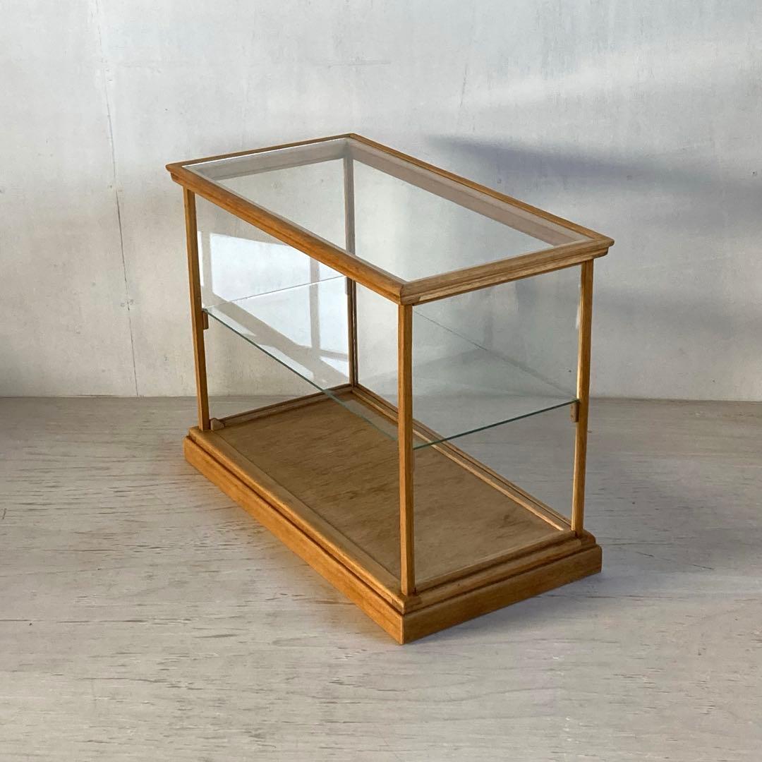 古い木製 ガラスケース 2段 卓上ショーケース 展示ケース 扉なし