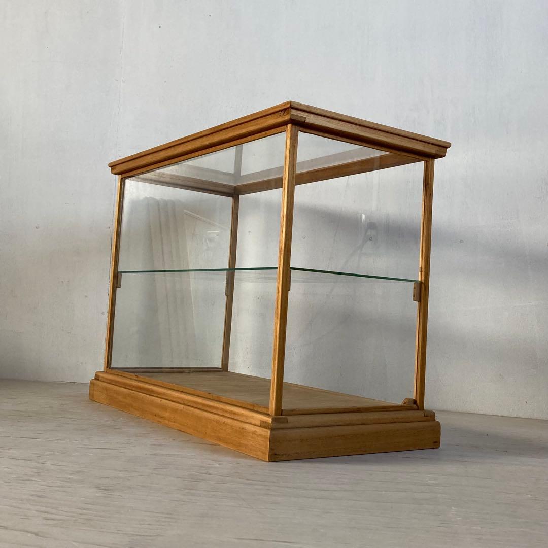 古い木製 ガラスケース 2段 卓上ショーケース 展示ケース 扉なし