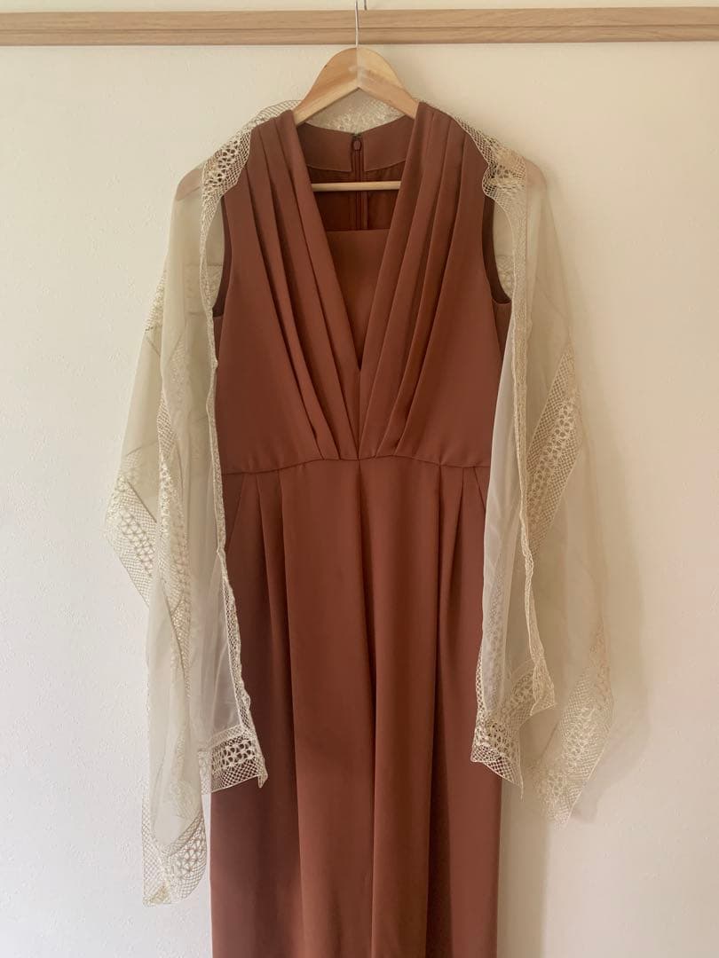ブラウン Vネック マキシドレス