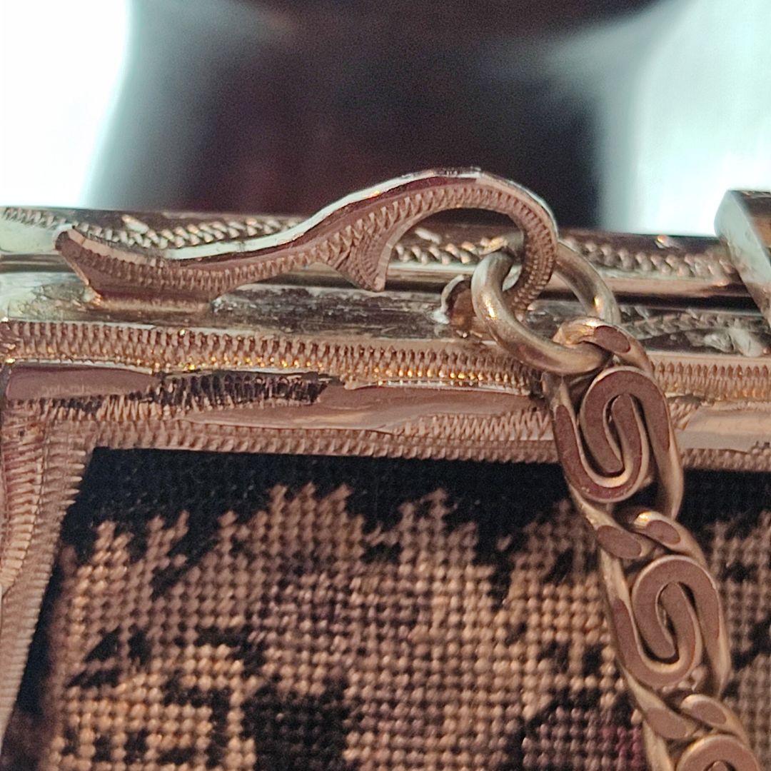 プチポワン　刺繍　ゴブラン　バック　ポーチ　アンティーク　ニードルポイント