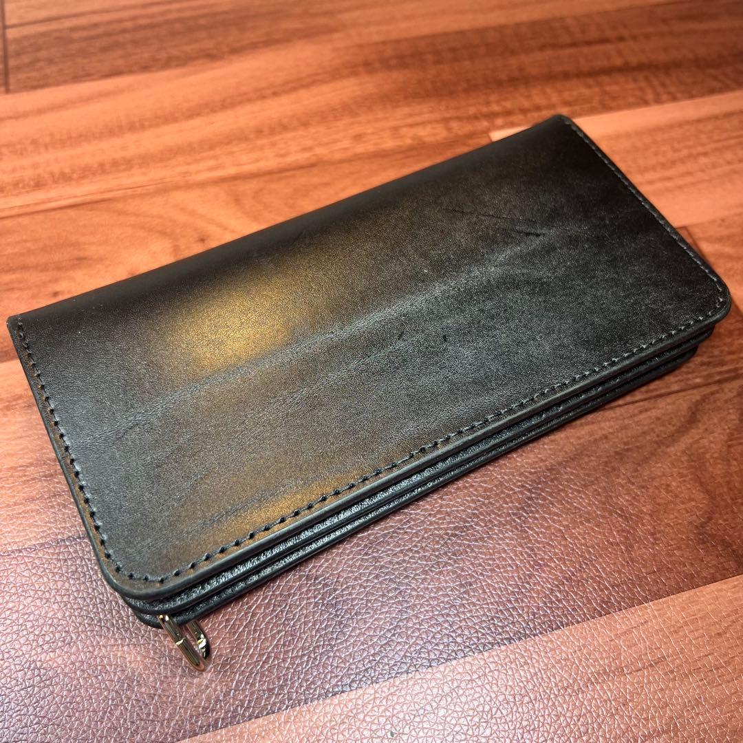 【トラッカーウォレット ロング 3層】 ブラック 北米ステア シルバー