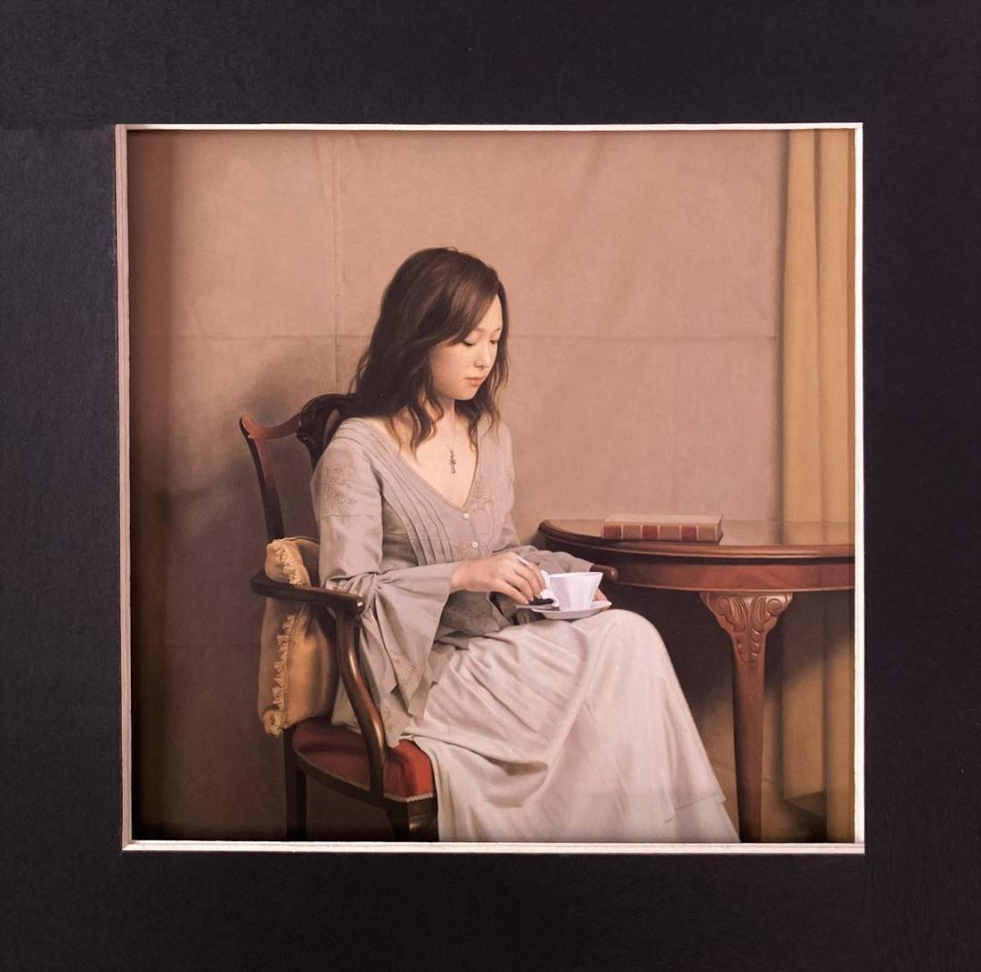 森本草介、【コーヒータイム】、希少な額装用画集画、新品高級額 額装付