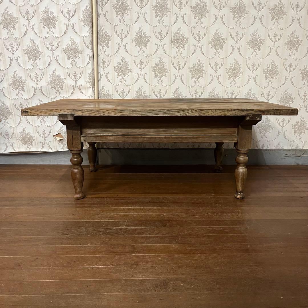 【アンティーク】木製 引出し付 ろくろ足 文机 ローテーブル 座卓 古家具