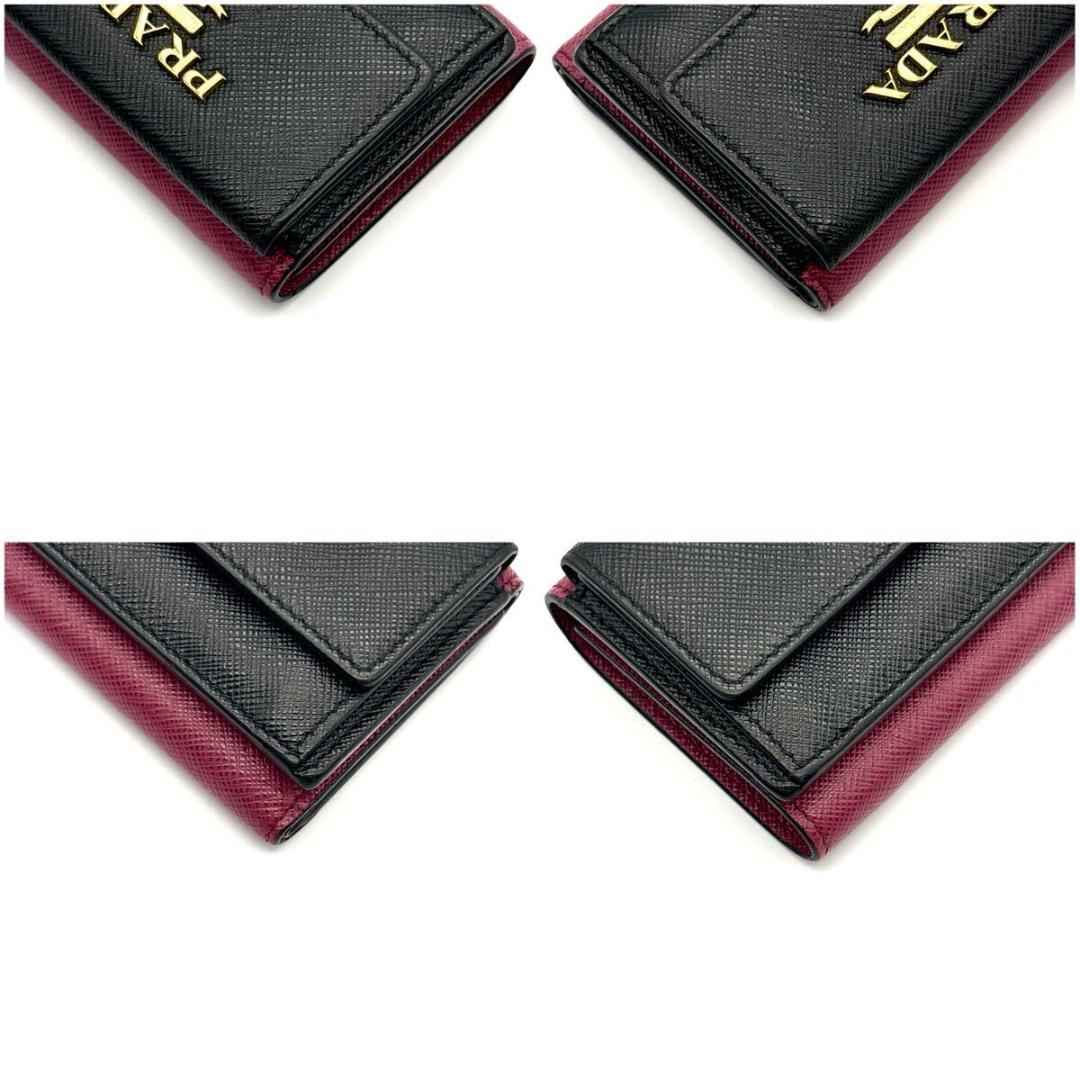 極美品◆PRADA 三つ折り財布 バイカラー サフィアーノ ゴールドロゴ