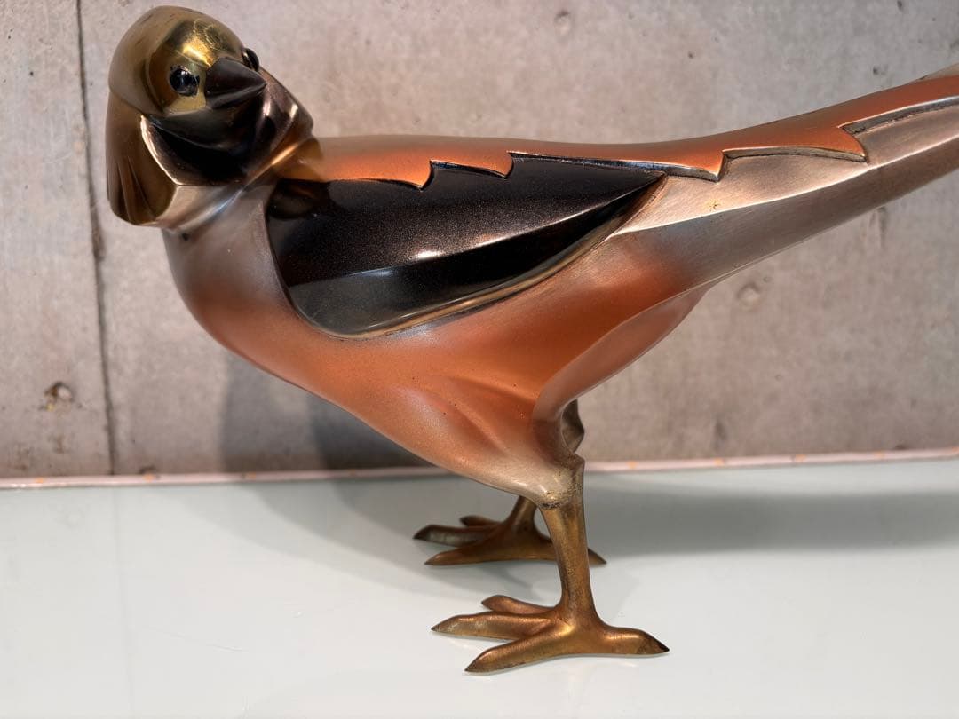 米治一造　銅製　金鶏鳥　置物　共箱