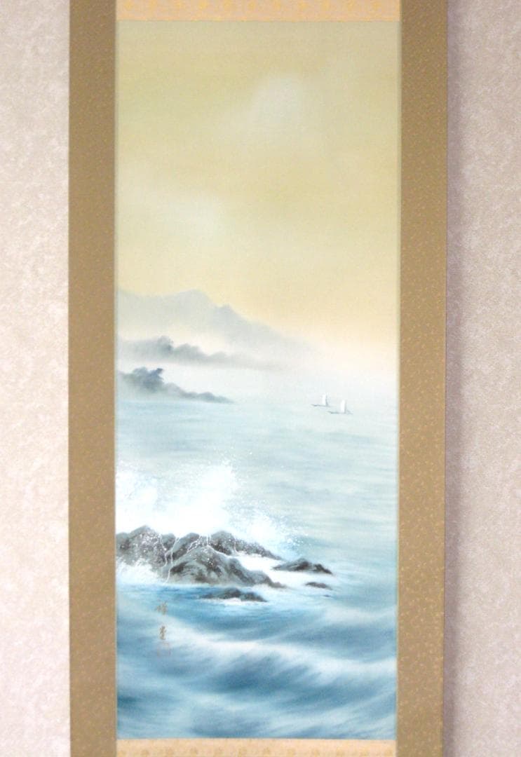 ゼ*店様 【特価掛け軸】彩色山水(夏の海の風景)◆田中祥堂 (真筆・新品)共箱・