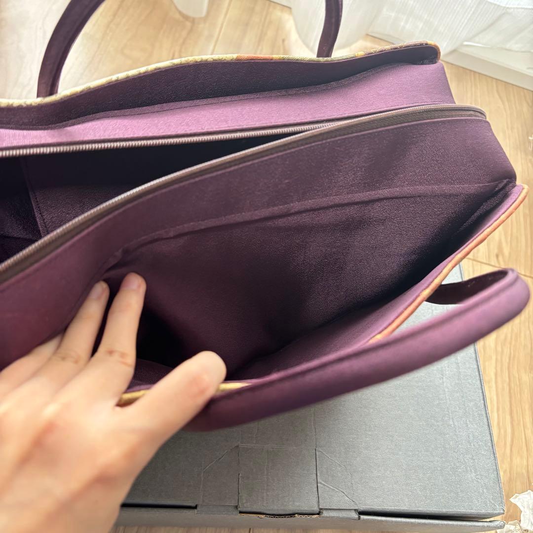 美品　利休バッグ　着物　訪問着　帯地　正絹　和装用バック　紫　　金　紫紺