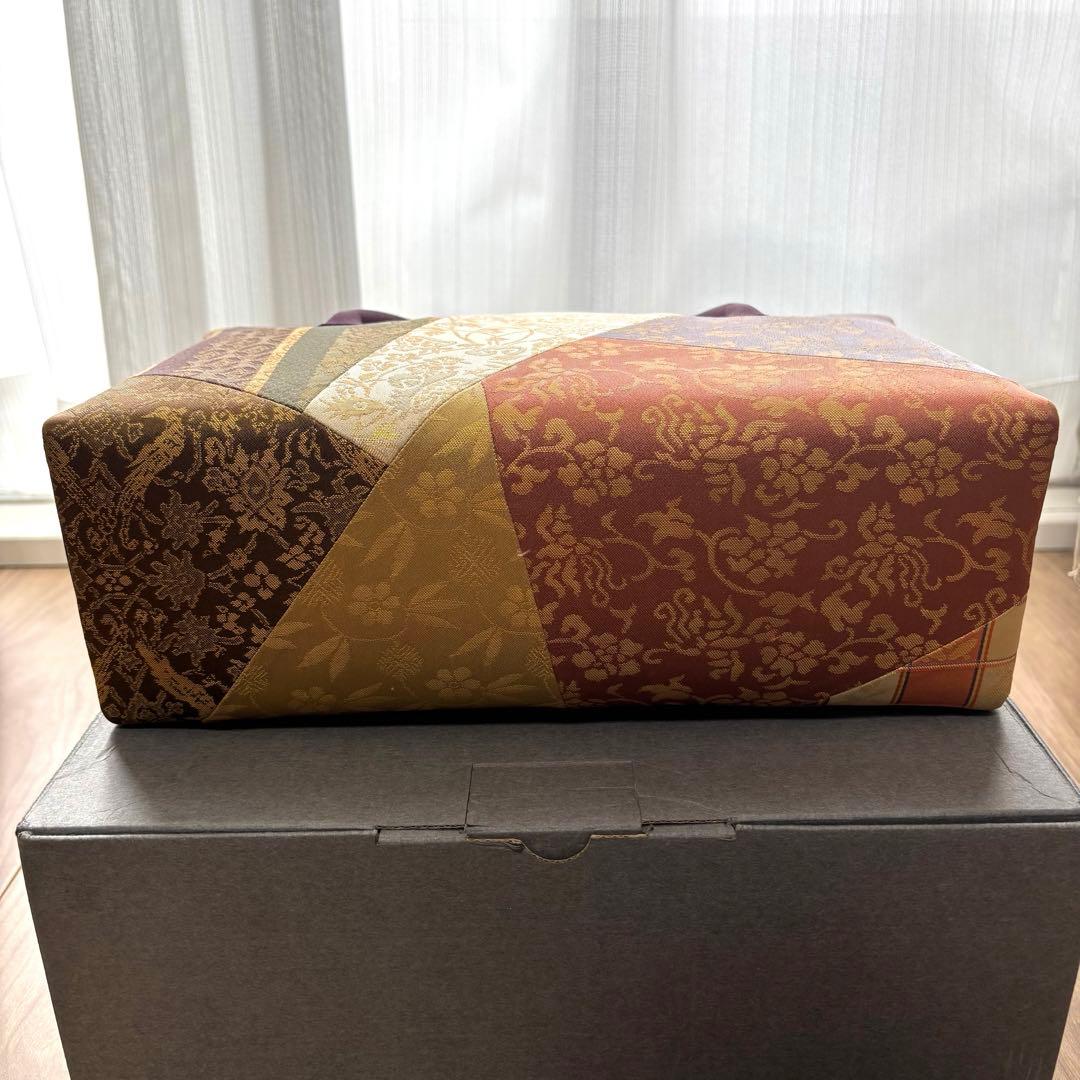 美品　利休バッグ　着物　訪問着　帯地　正絹　和装用バック　紫　　金　紫紺